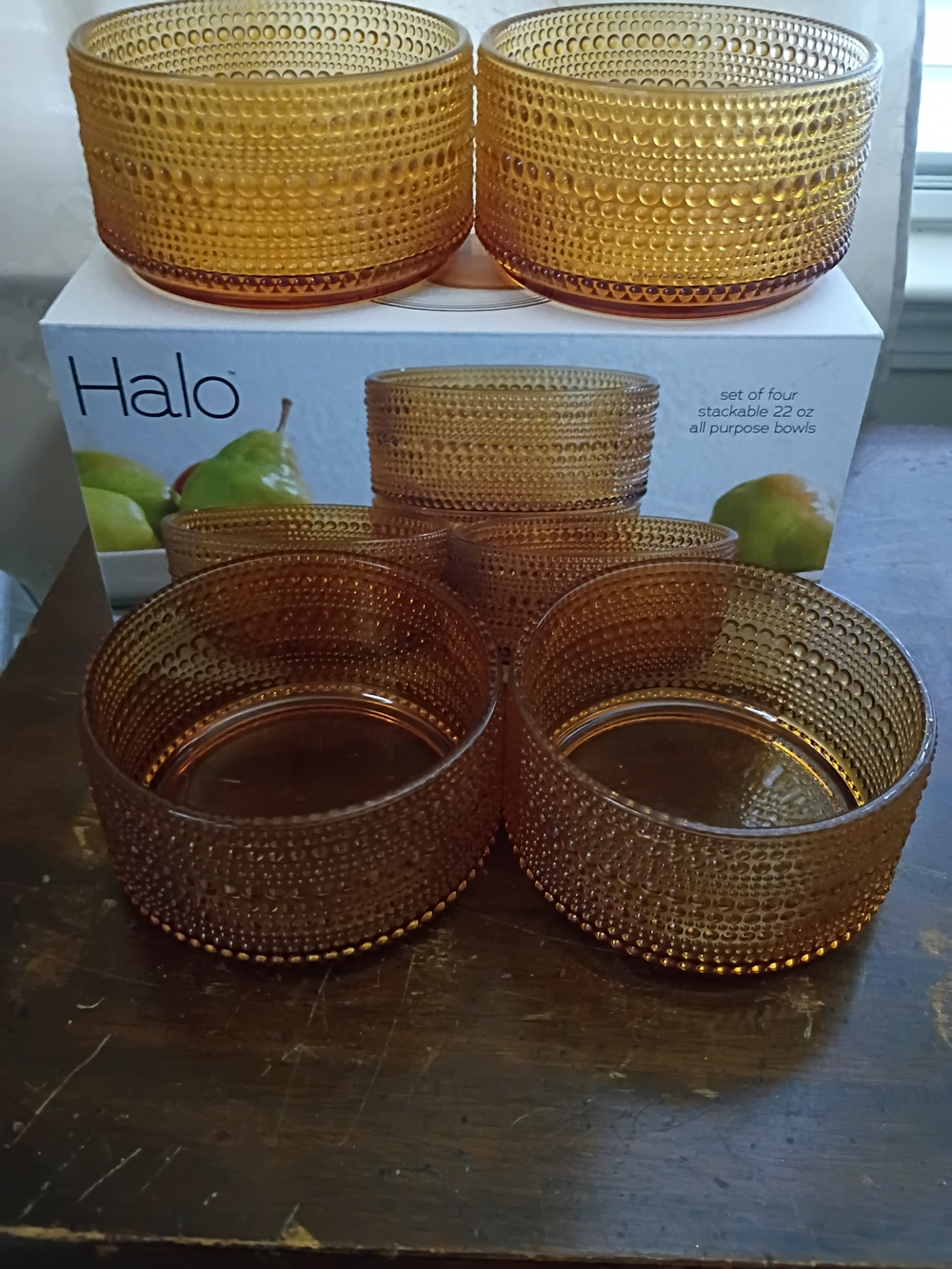 Halo Amber Textured Glass Prep and Serving Bowls - Set of 4